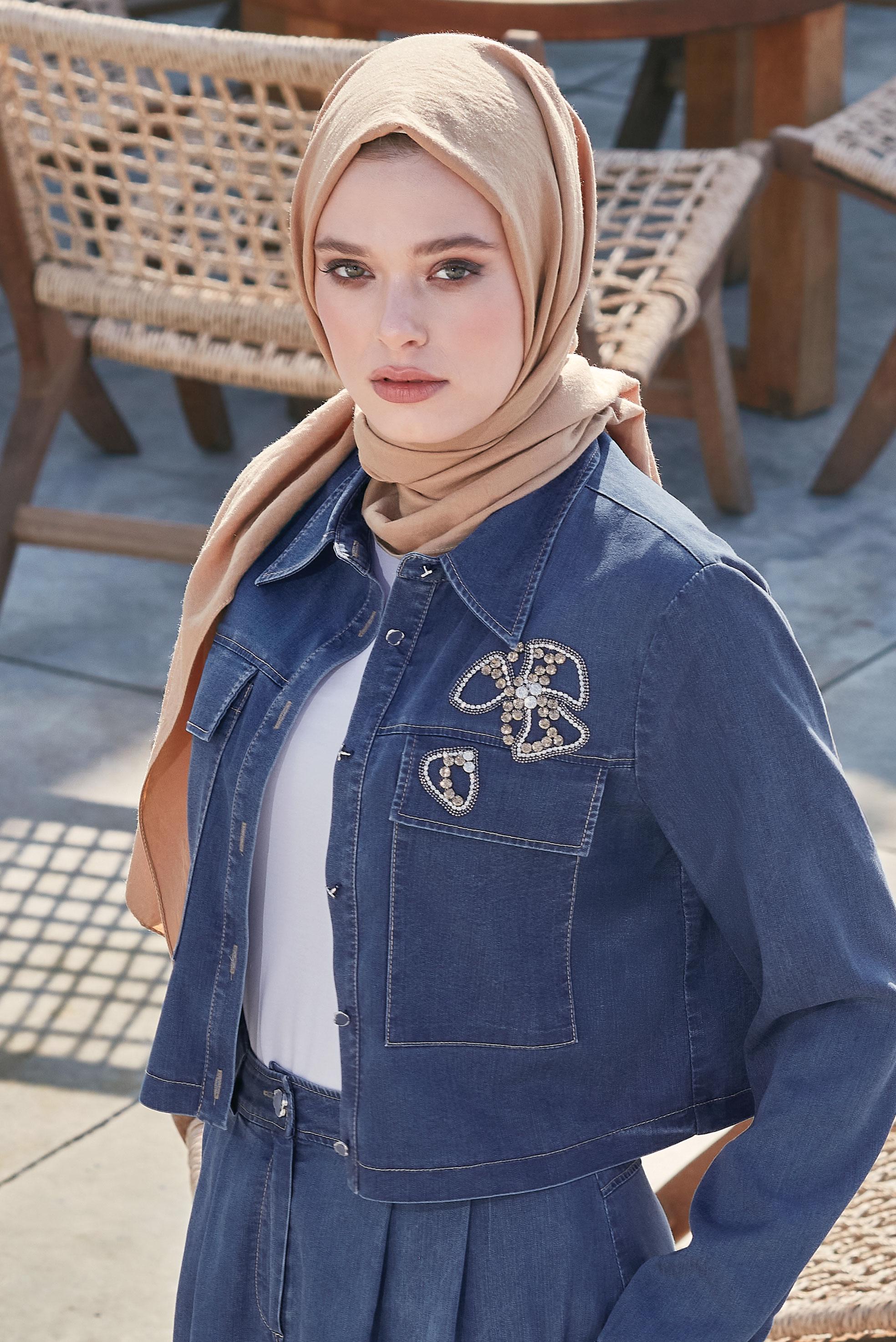 Tesettür giyim LACİVERT TAŞLI ETEKLİ TAKIM 45500