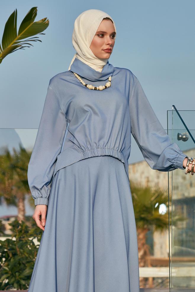 Hijab-Kleidung BLAU HIJAB-ANZUG MIT ROCK 45554 - ALVİNA