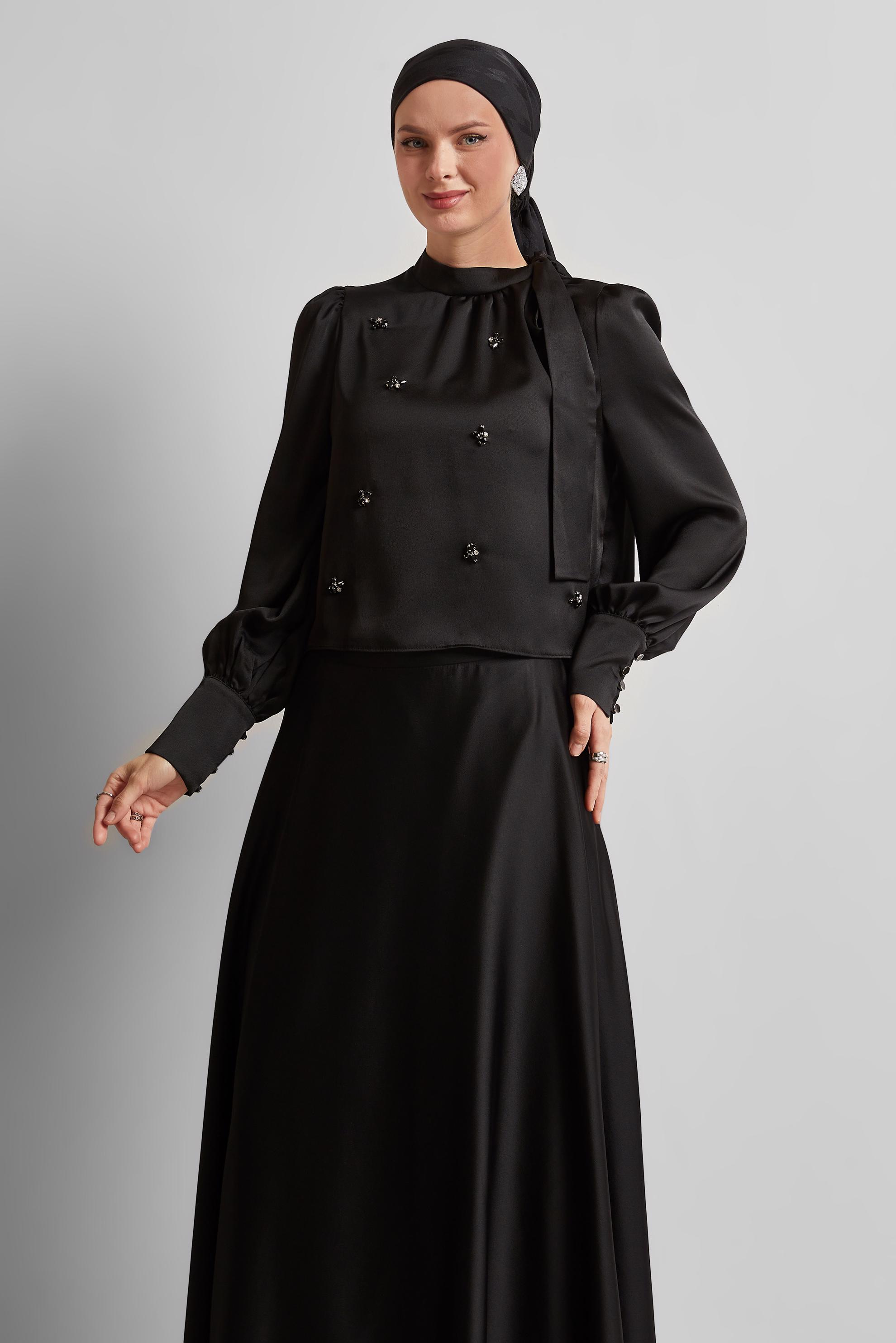 Vêtements hijab NOIR COSTUME À JUPE EN SATIN 45561