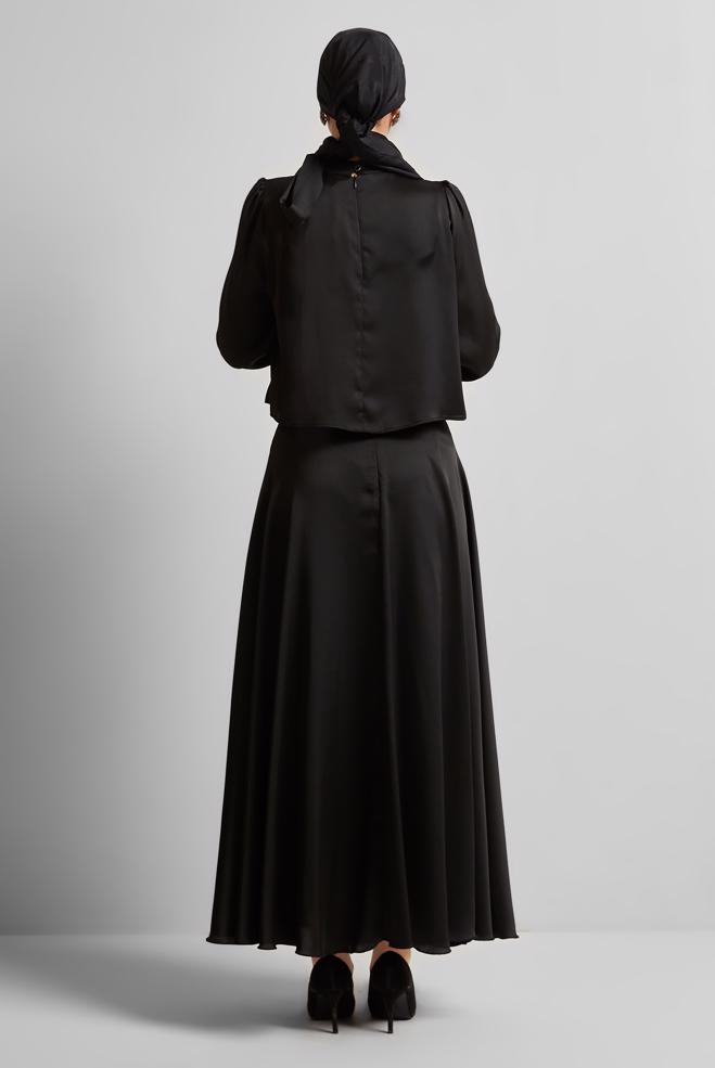 Vêtements hijab NOIR COSTUME À JUPE EN SATIN 45561 - ALVİNA