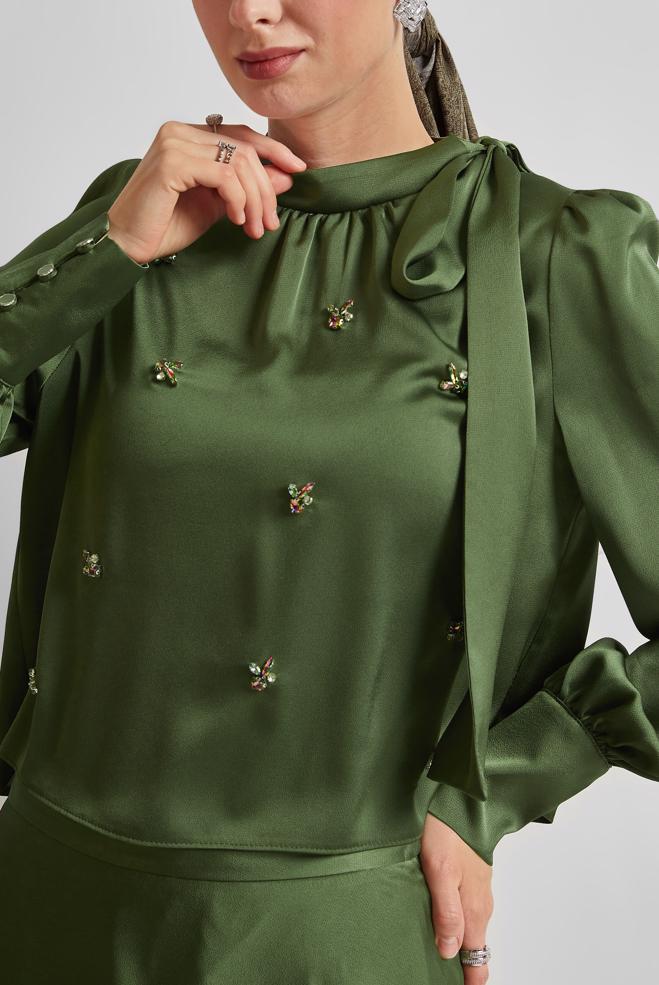 Vêtements hijab KAKI COSTUME À JUPE EN SATIN 45561 - ALVİNA