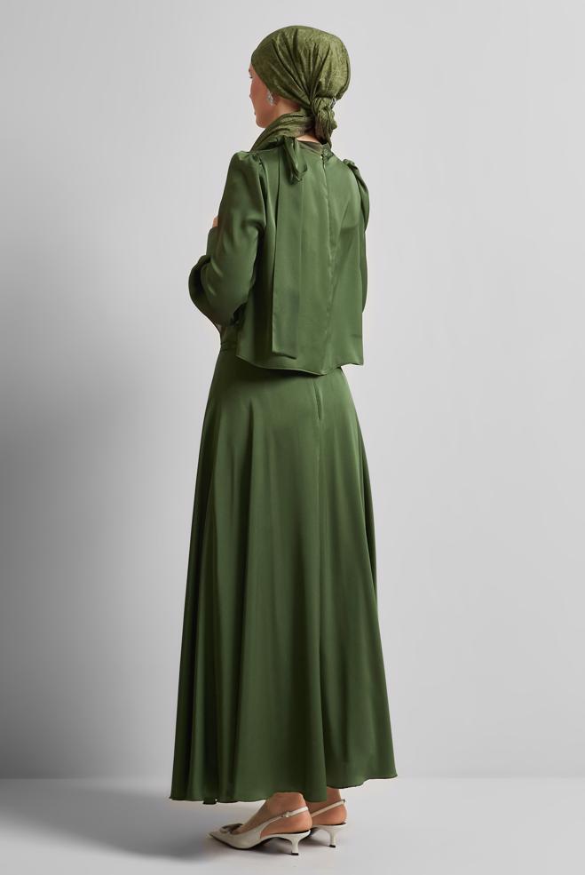 Vêtements hijab KAKI COSTUME À JUPE EN SATIN 45561 - ALVİNA