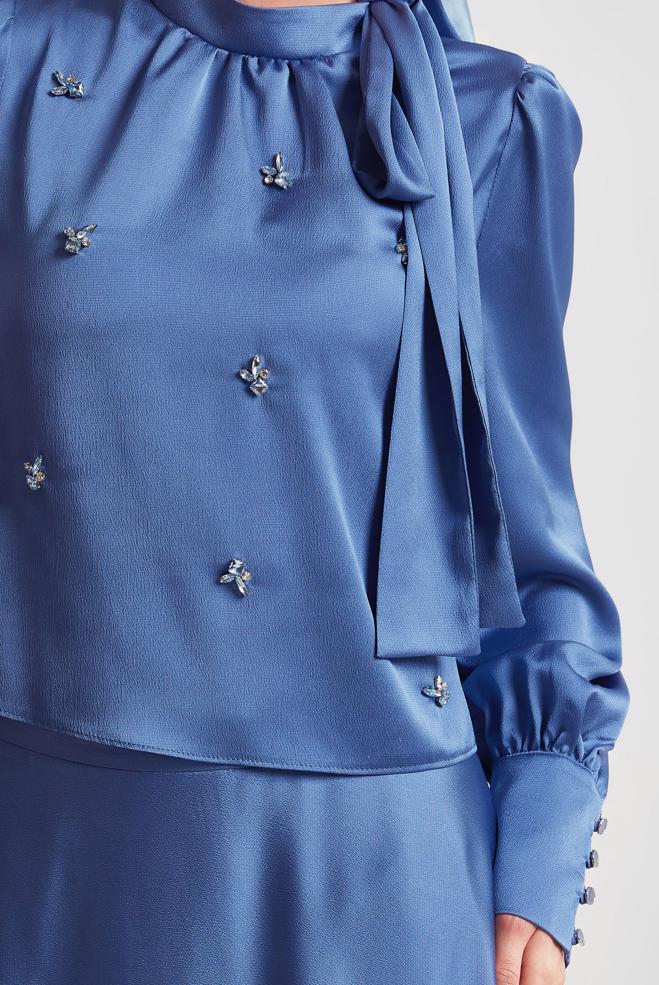 Vêtements hijab BLEU MARINE COSTUME À JUPE EN SATIN 45561 - ALVİNA