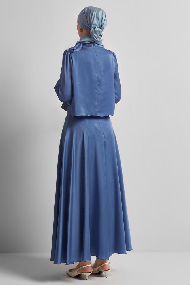 Vêtements hijab BLEU MARINE COSTUME À JUPE EN SATIN 45561 - ALVİNA