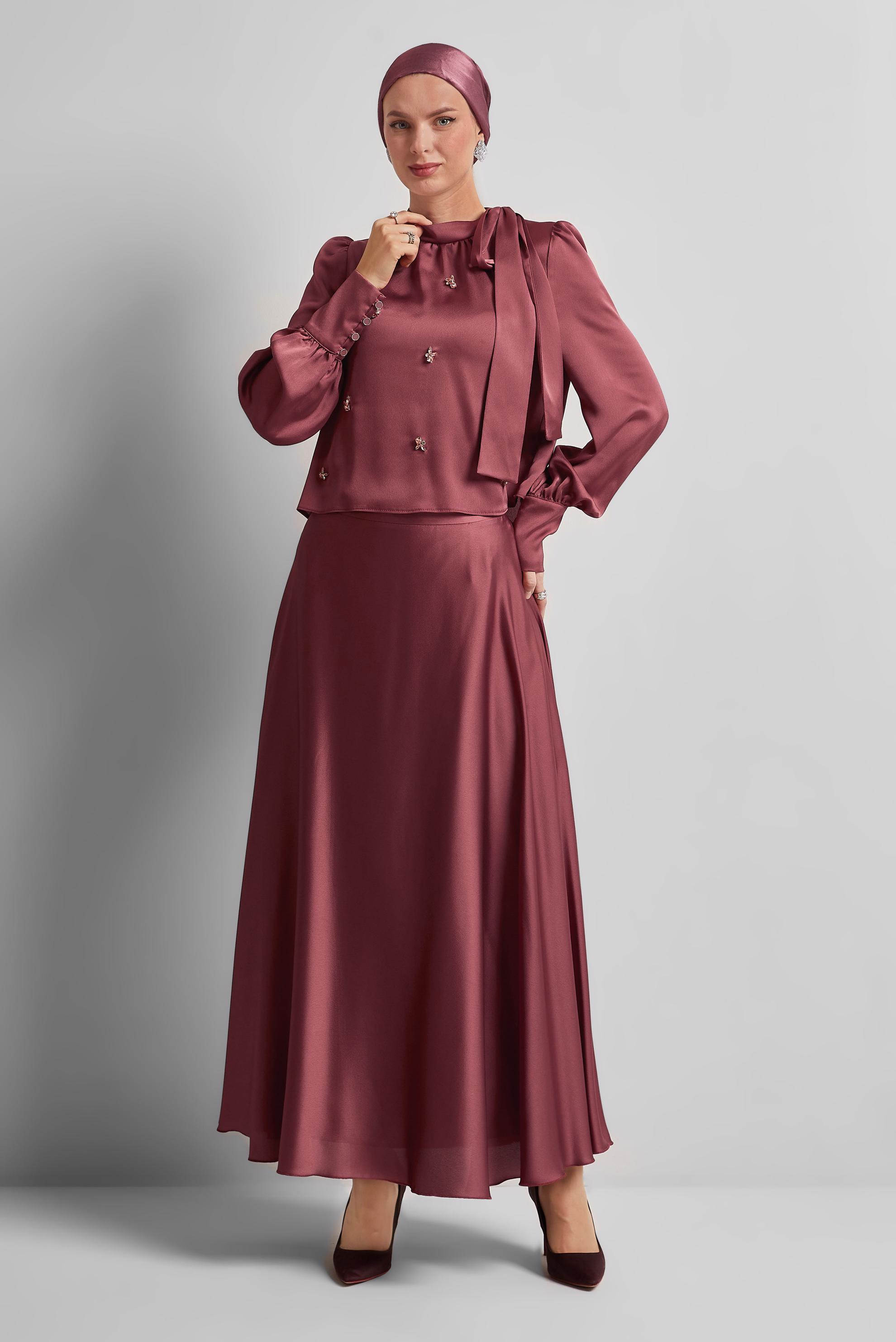 Vêtements hijab BRUN COSTUME À JUPE EN SATIN 45561