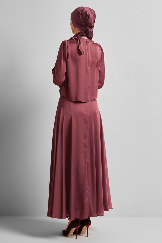 Vêtements hijab BRUN COSTUME À JUPE EN SATIN 45561 - ALVİNA