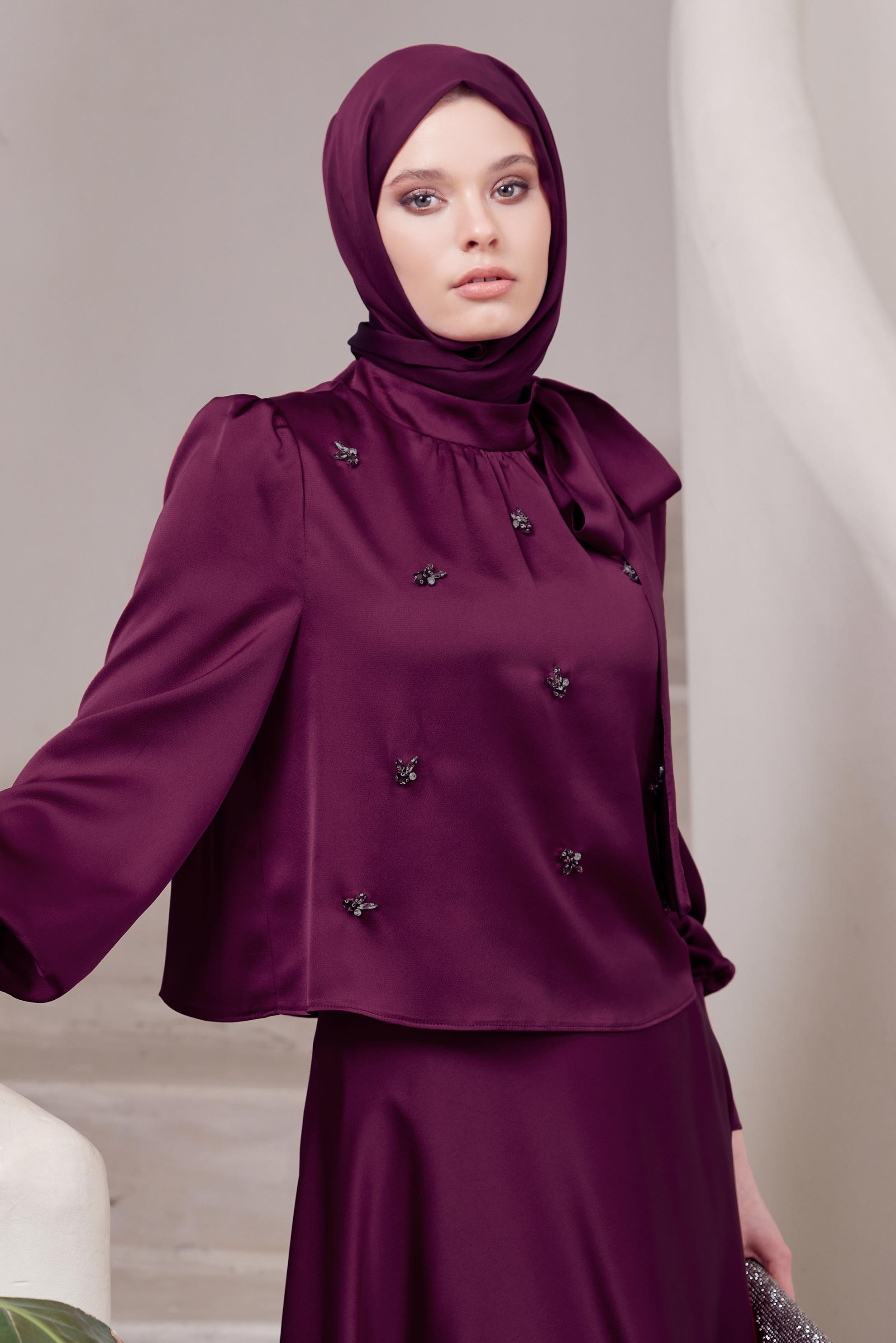 Vêtements hijab POURPRE COSTUME À JUPE EN SATIN 45561