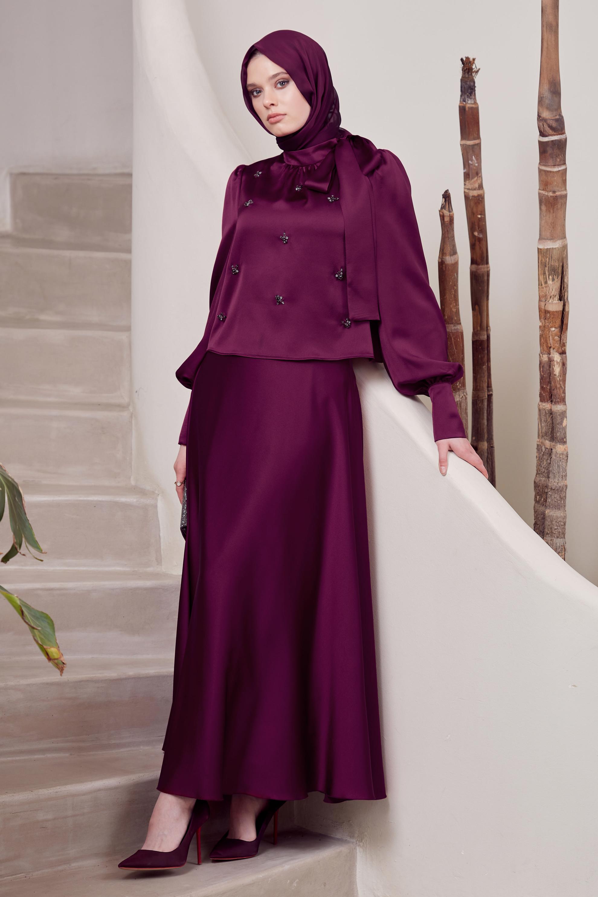 Vêtements hijab POURPRE COSTUME À JUPE EN SATIN 45561
