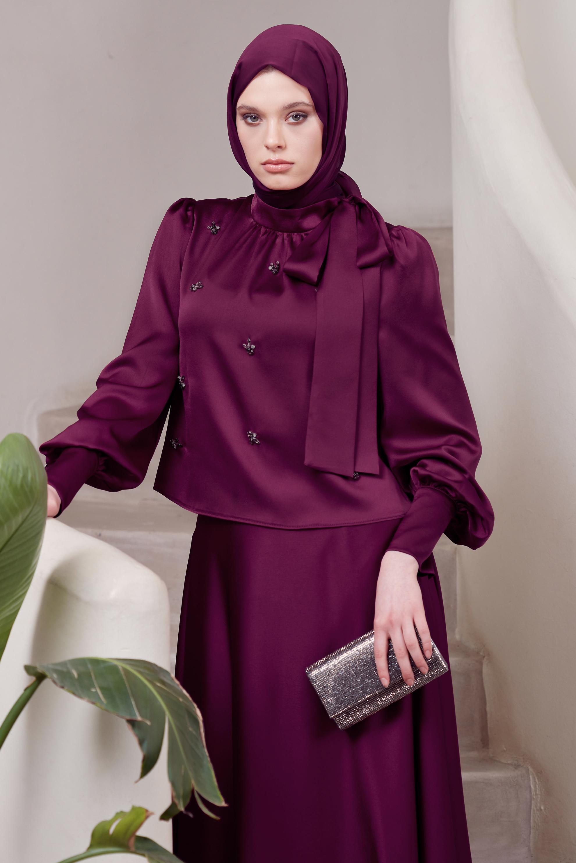 Vêtements hijab POURPRE COSTUME À JUPE EN SATIN 45561
