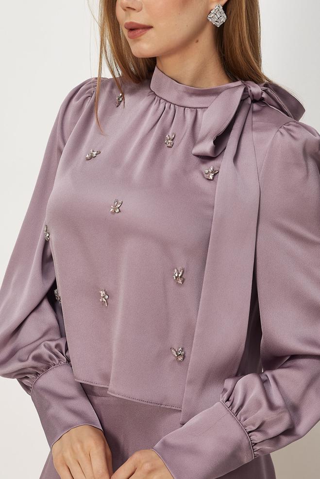 Vêtements hijab BEIGE ENSEMBLE JUPE EN SATIN 45561 - ALVİNA