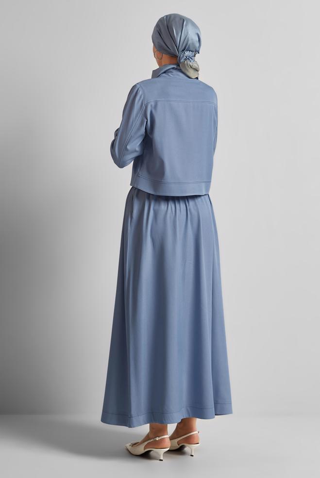Hijab-Kleidung BLAU ANZUG MIT ROCK UND KNÖPFEN 45564 - ALVİNA
