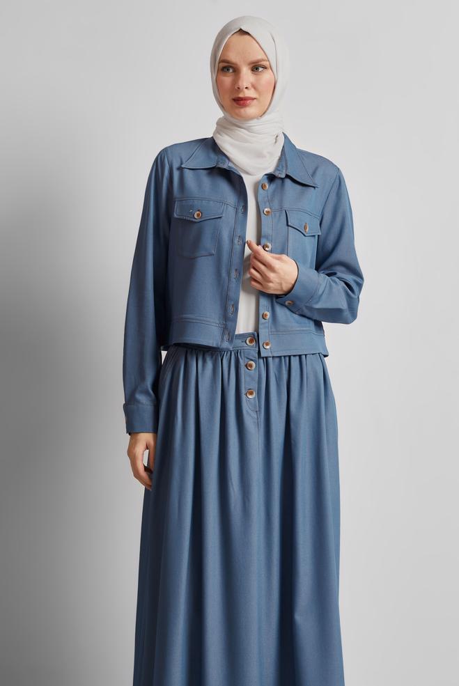 Hijab-Kleidung NAVY BLAU ANZUG MIT ROCK UND KNÖPFEN 45564 - ALVİNA