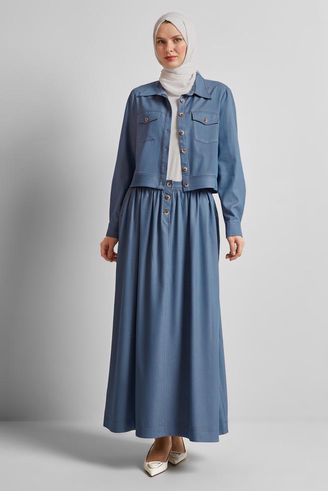 Hijab-Kleidung NAVY BLAU ANZUG MIT ROCK UND KNÖPFEN 45564 - ALVİNA