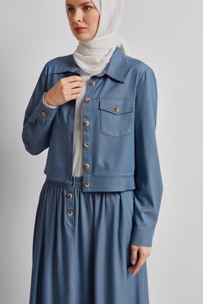 Hijab-Kleidung NAVY BLAU ANZUG MIT ROCK UND KNÖPFEN 45564 - ALVİNA