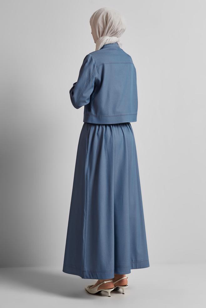 Hijab-Kleidung NAVY BLAU ANZUG MIT ROCK UND KNÖPFEN 45564 - ALVİNA