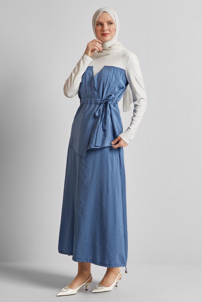 Vêtements hijab BLEU COSTUME À JUPE AVEC DÉTAILS BLOUSON 45565 - ALVİNA
