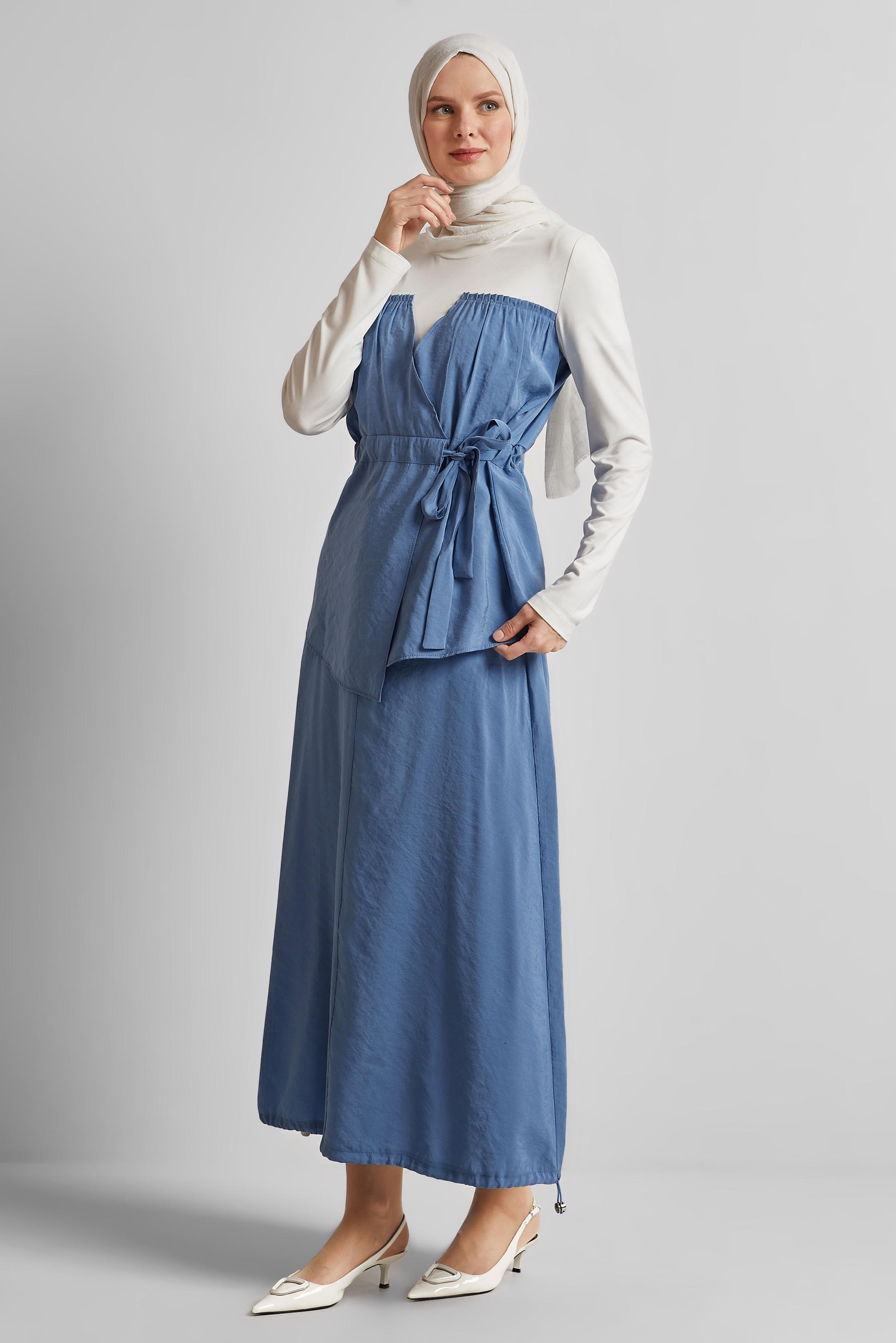 Vêtements hijab BLEU COSTUME À JUPE AVEC DÉTAILS BLOUSON 45565
