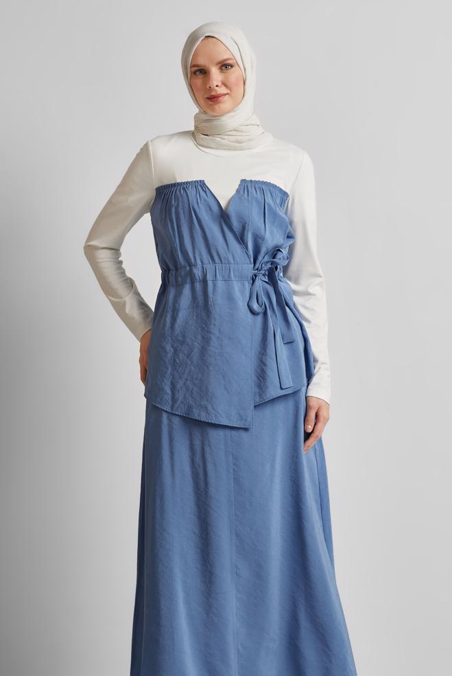 Vêtements hijab BLEU COSTUME À JUPE AVEC DÉTAILS BLOUSON 45565 - ALVİNA