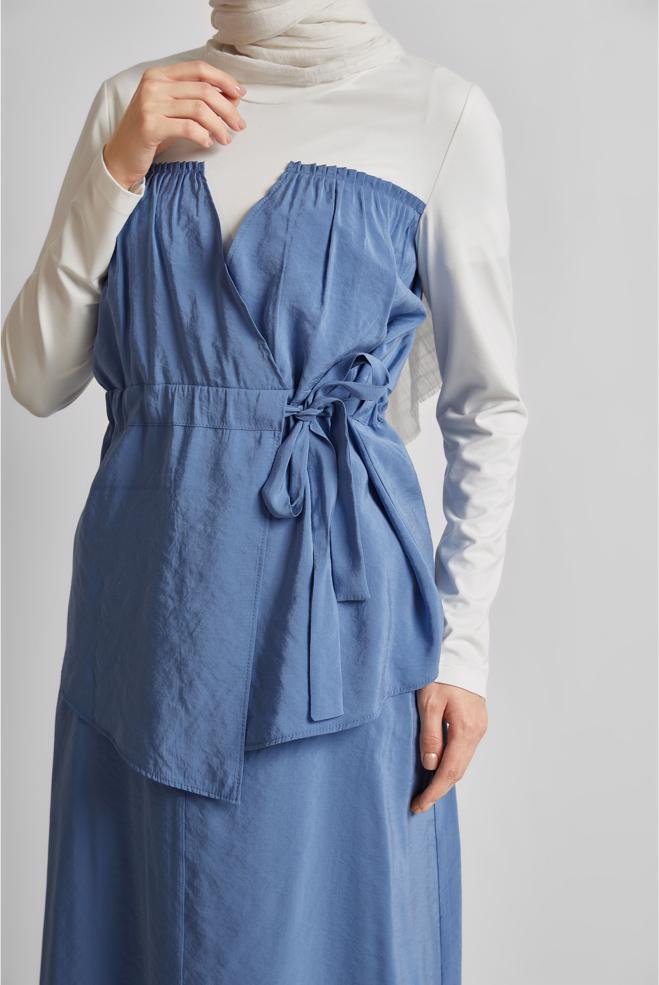 Vêtements hijab BLEU COSTUME À JUPE AVEC DÉTAILS BLOUSON 45565 - ALVİNA