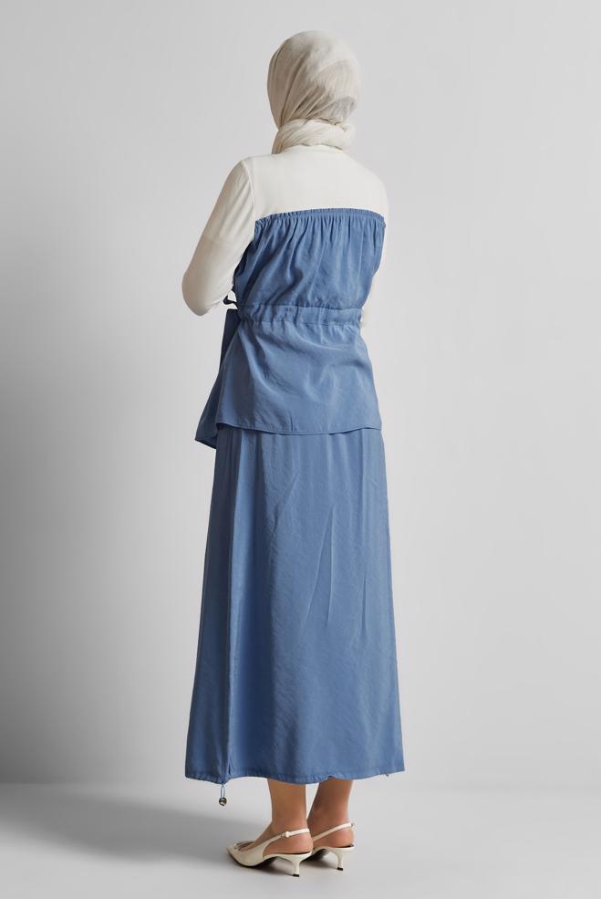 Vêtements hijab BLEU COSTUME À JUPE AVEC DÉTAILS BLOUSON 45565 - ALVİNA