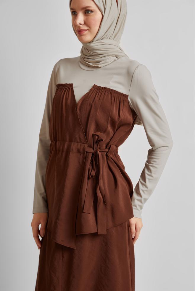 Vêtements hijab BRUN COSTUME À JUPE AVEC DÉTAILS BLOUSON 45565 - ALVİNA
