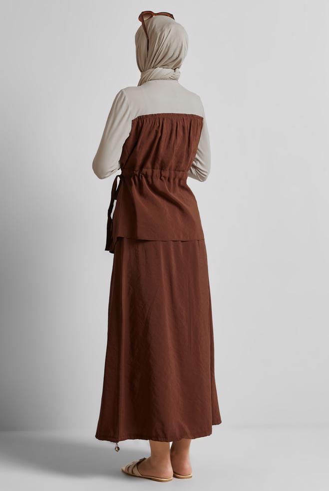 Vêtements hijab BRUN COSTUME À JUPE AVEC DÉTAILS BLOUSON 45565 - ALVİNA