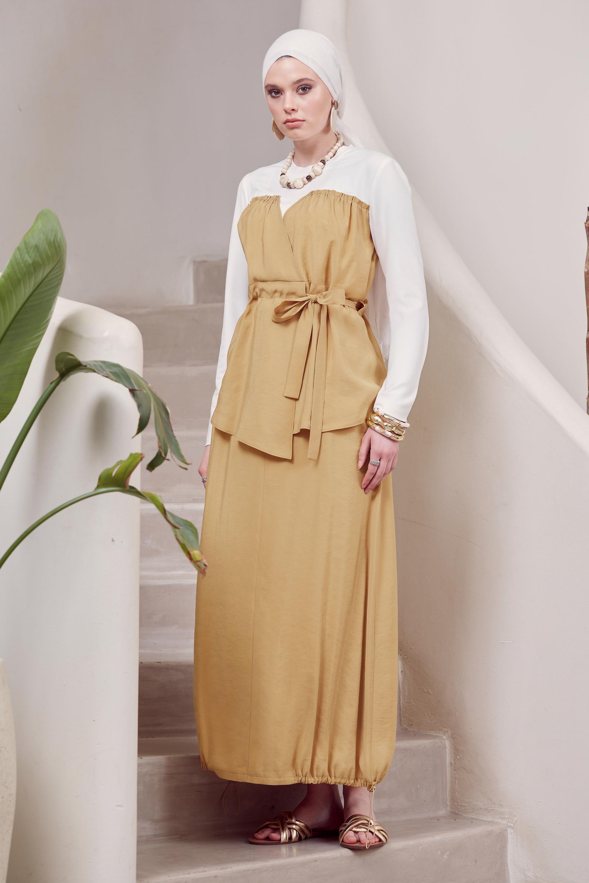 Hijab clothing BROWN SMOCK DETAILED SKIRTED SUIT 45565