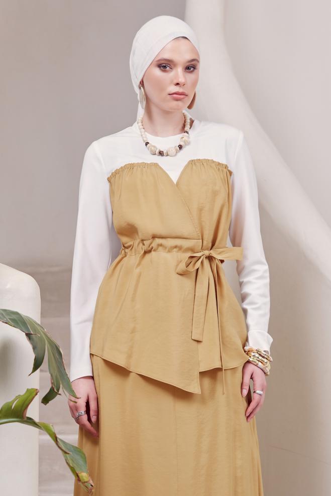 Hijab clothing BROWN SMOCK DETAILED SKIRTED SUIT 45565 - ALVİNA