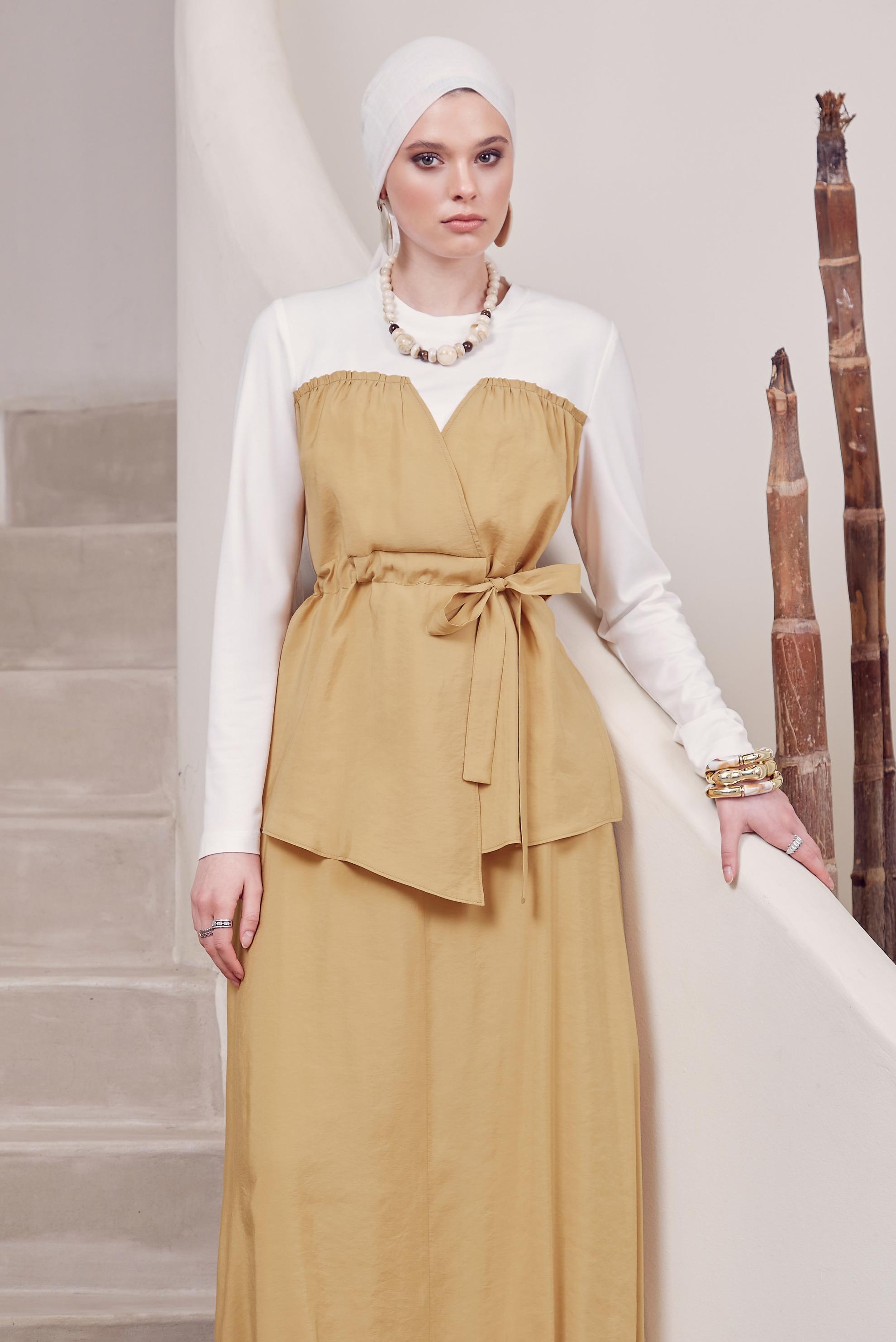 Hijab clothing BROWN SMOCK DETAILED SKIRTED SUIT 45565