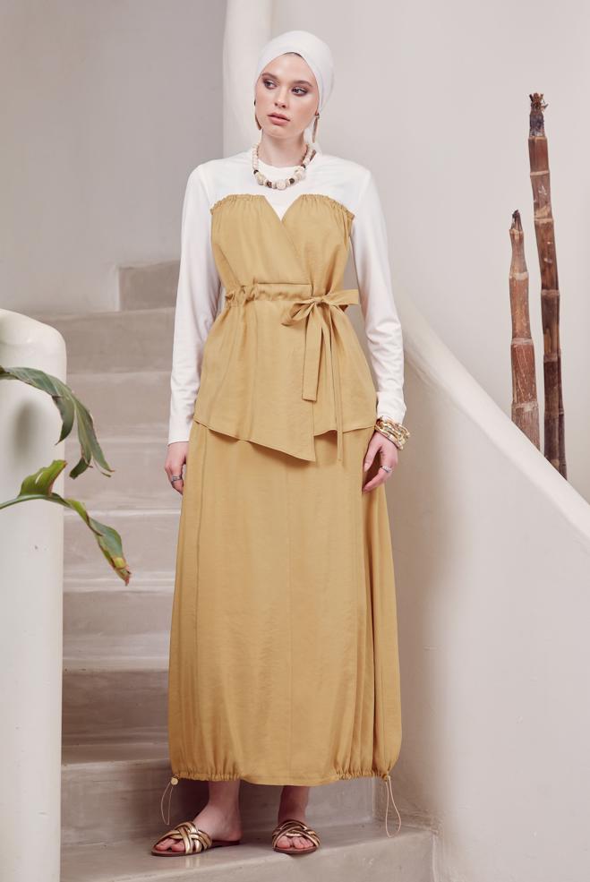 Hijab clothing BROWN SMOCK DETAILED SKIRTED SUIT 45565 - ALVİNA