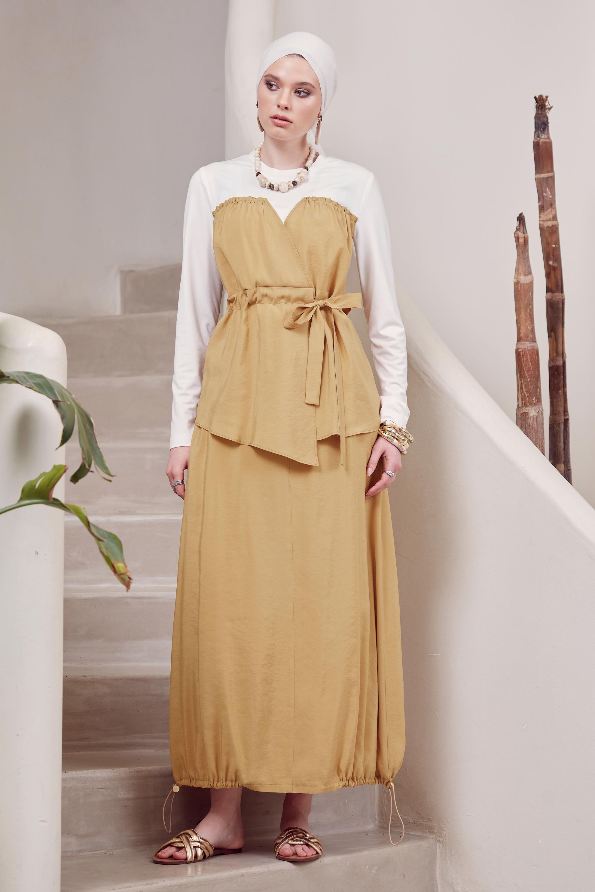 Hijab clothing BROWN SMOCK DETAILED SKIRTED SUIT 45565