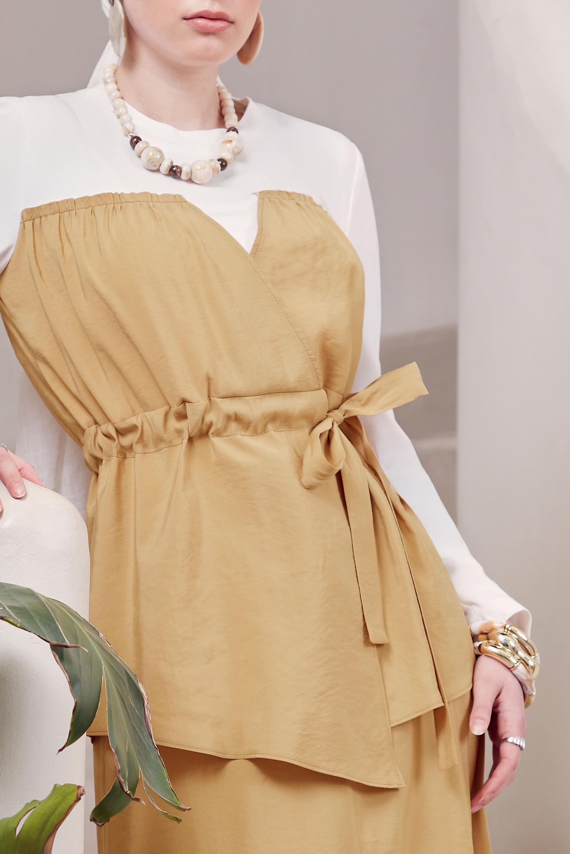 Hijab clothing BROWN SMOCK DETAILED SKIRTED SUIT 45565