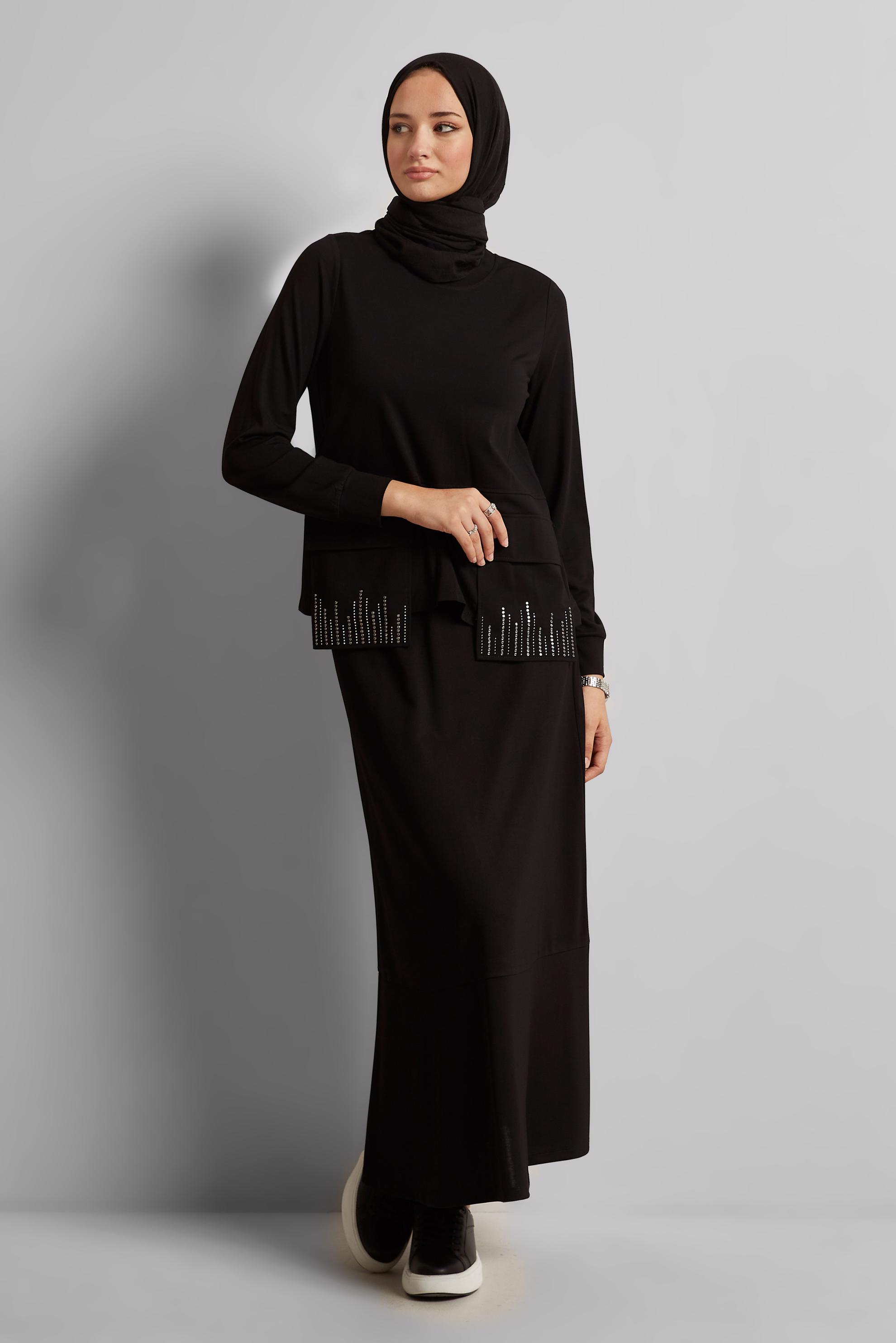 Vêtements hijab NOIR COMBINAISON JUPE AVEC POCHE 45634