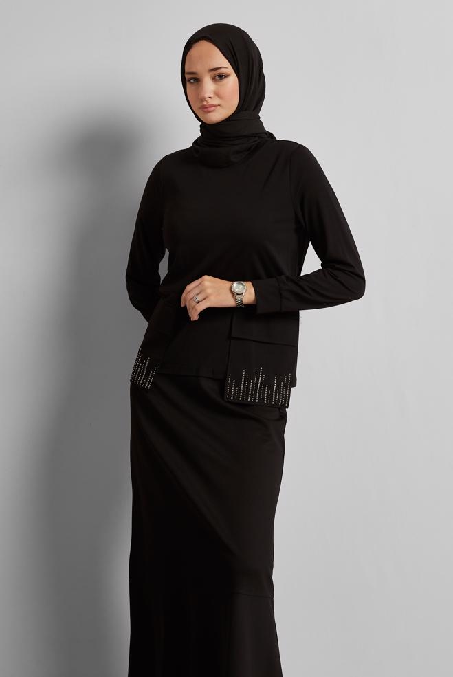 Vêtements hijab NOIR COMBINAISON JUPE AVEC POCHE 45634 - ALVİNA