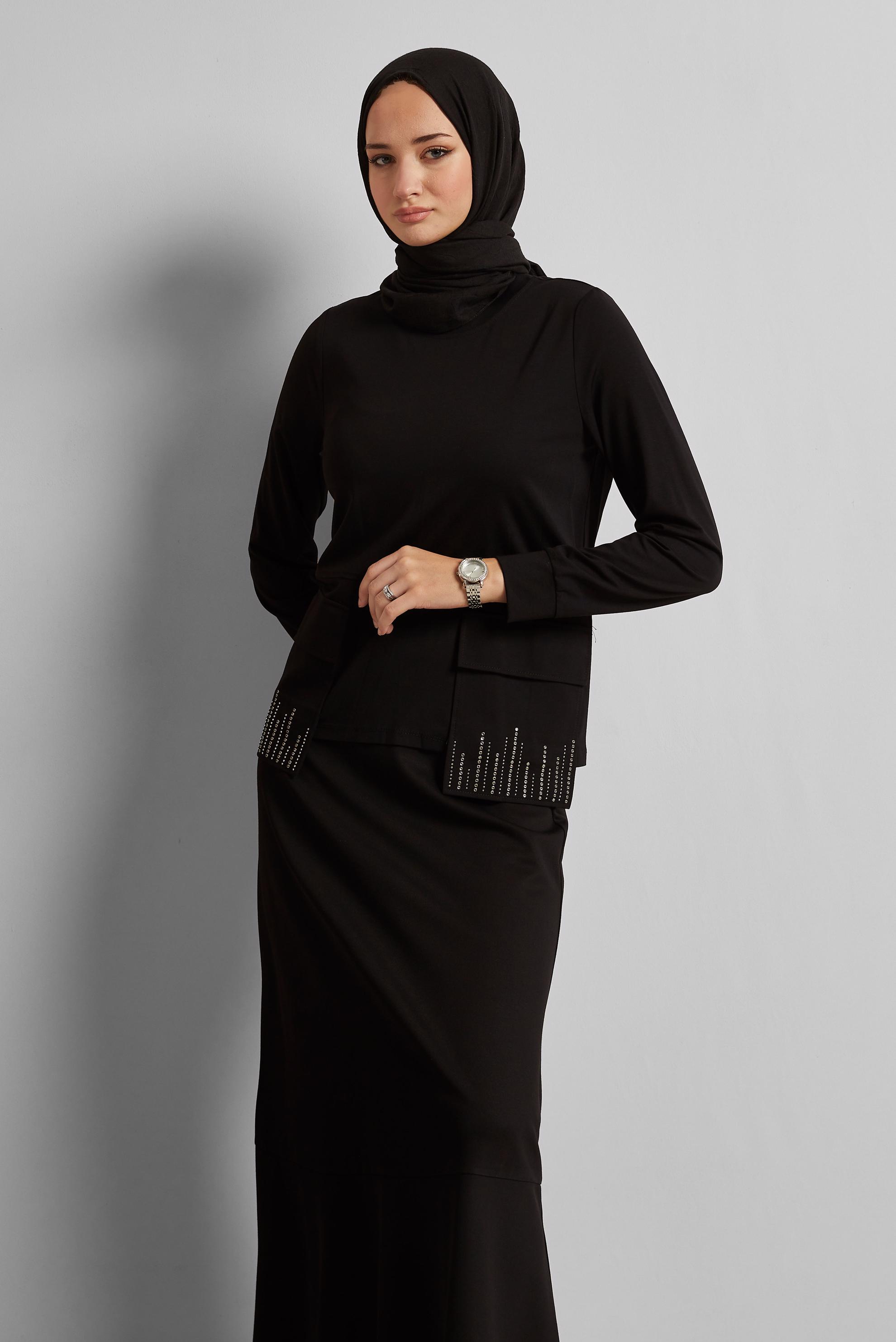 Vêtements hijab NOIR COMBINAISON JUPE AVEC POCHE 45634
