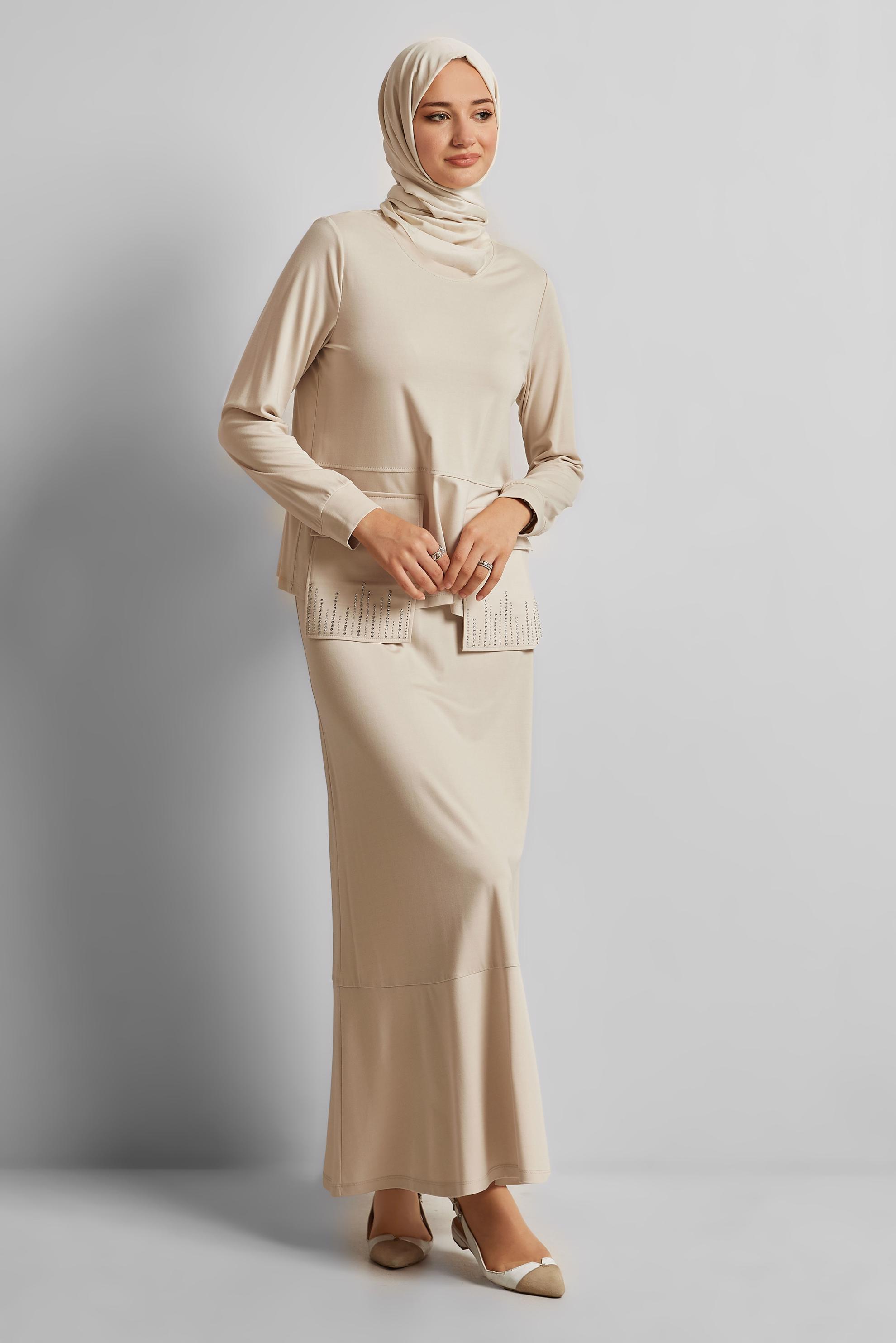 Vêtements hijab BEIGE COMBINAISON JUPE AVEC POCHE 45634