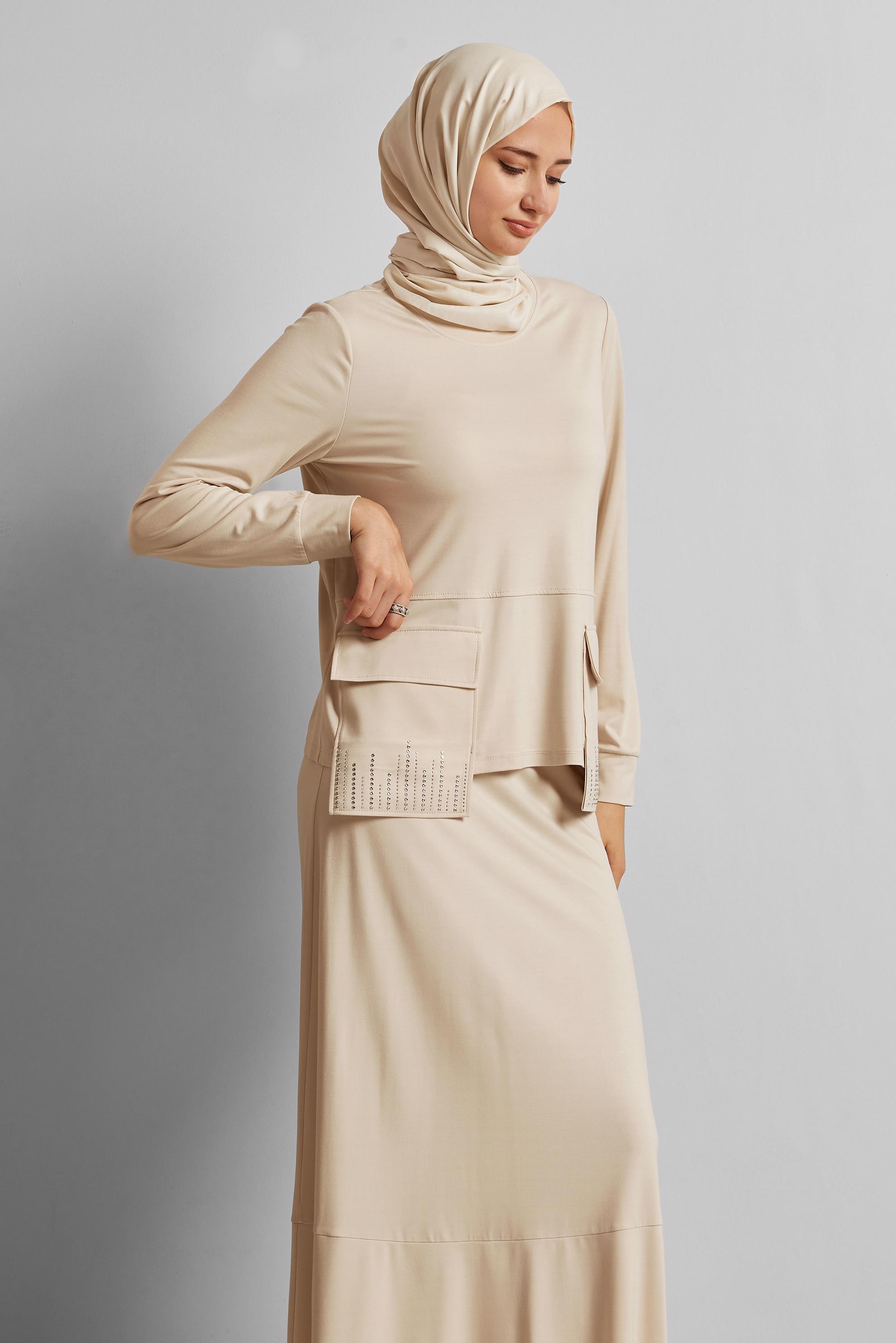Vêtements hijab BEIGE COMBINAISON JUPE AVEC POCHE 45634