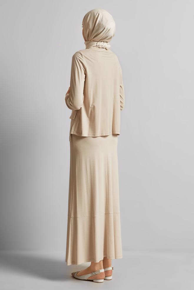 Vêtements hijab BEIGE COMBINAISON JUPE AVEC POCHE 45634 - ALVİNA
