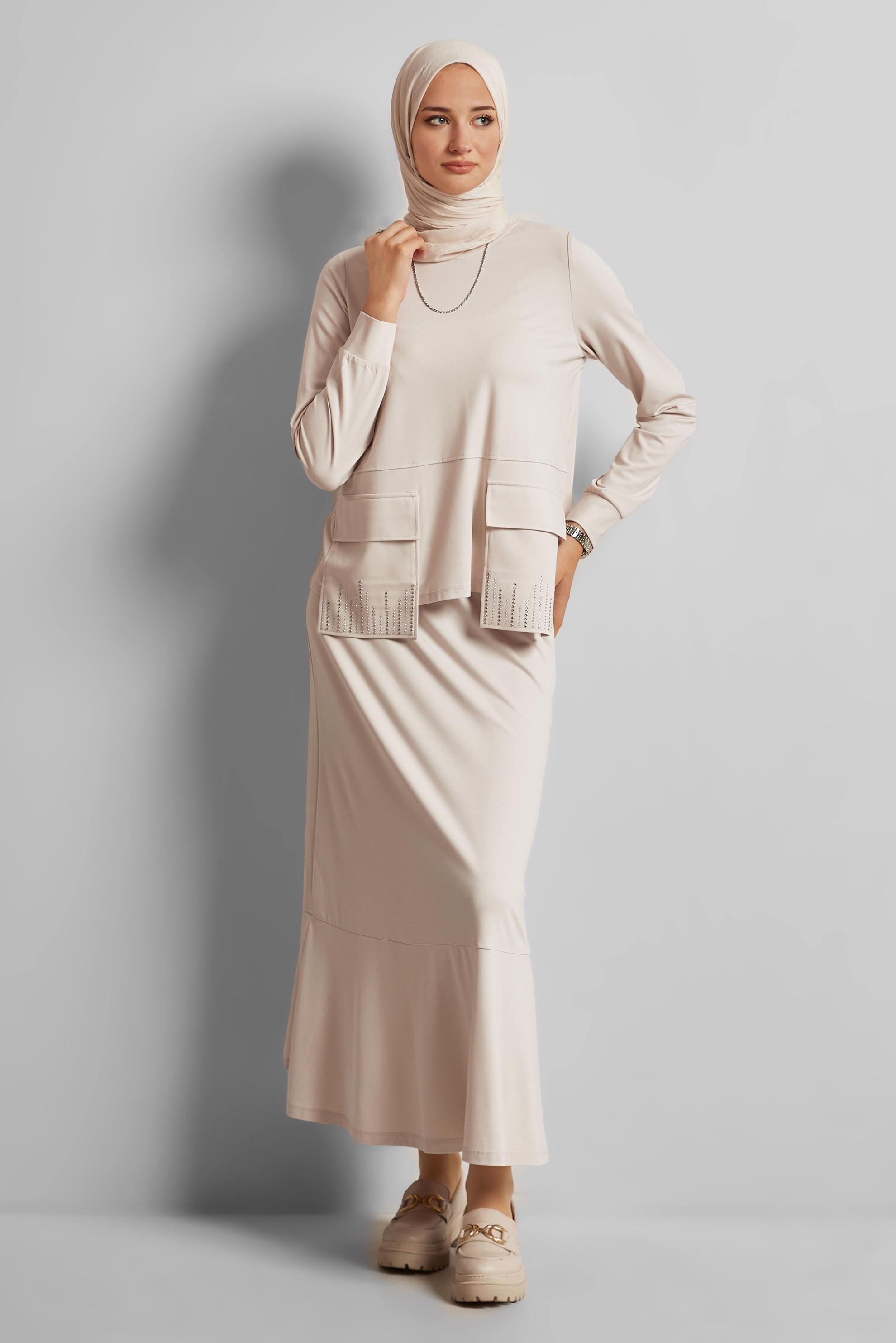 Vêtements hijab BEIGE COMBINAISON JUPE AVEC POCHE 45634