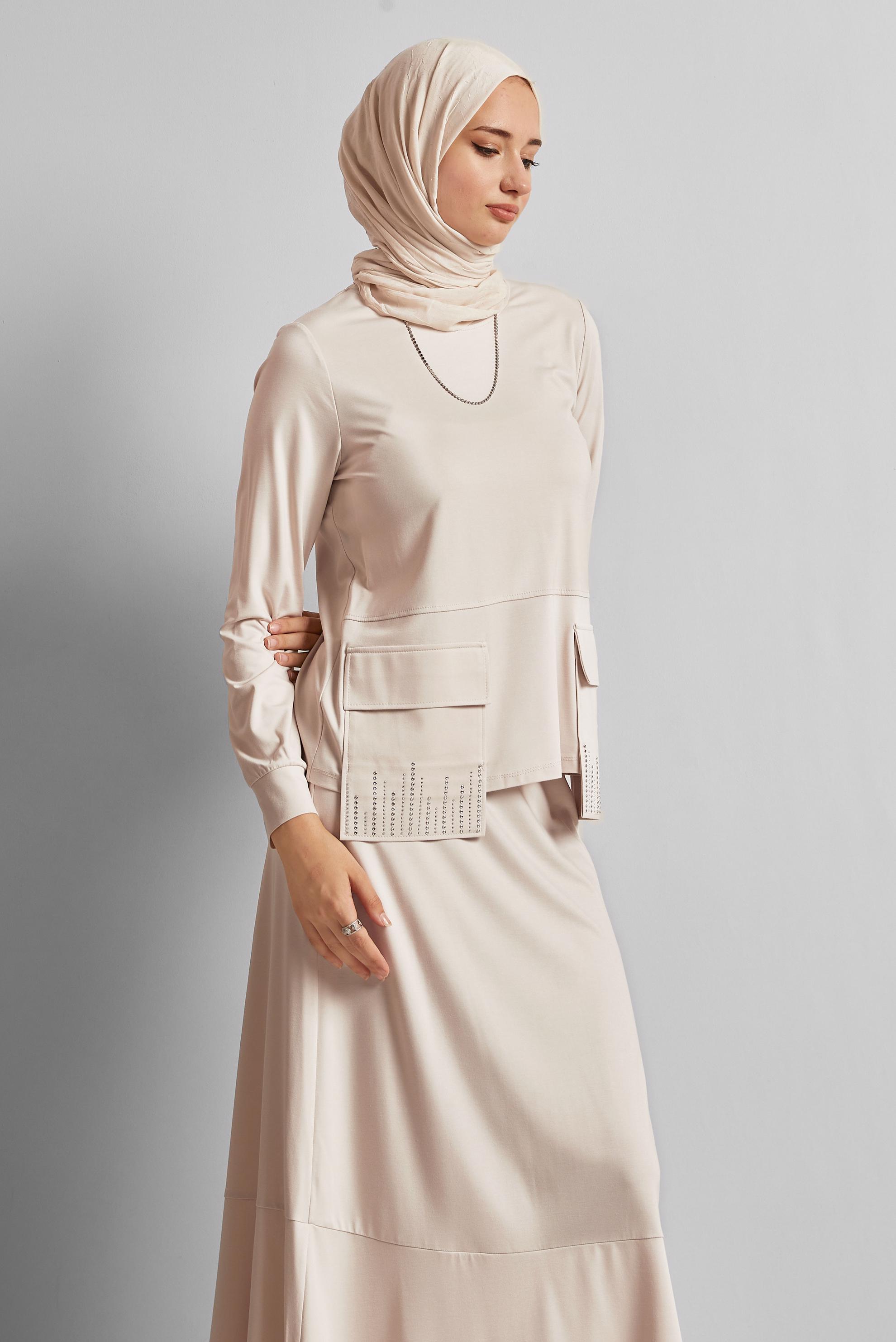 Vêtements hijab BEIGE COMBINAISON JUPE AVEC POCHE 45634