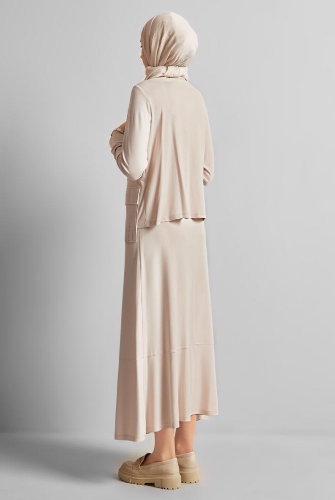 Vêtements hijab BEIGE COMBINAISON JUPE AVEC POCHE 45634 - ALVİNA