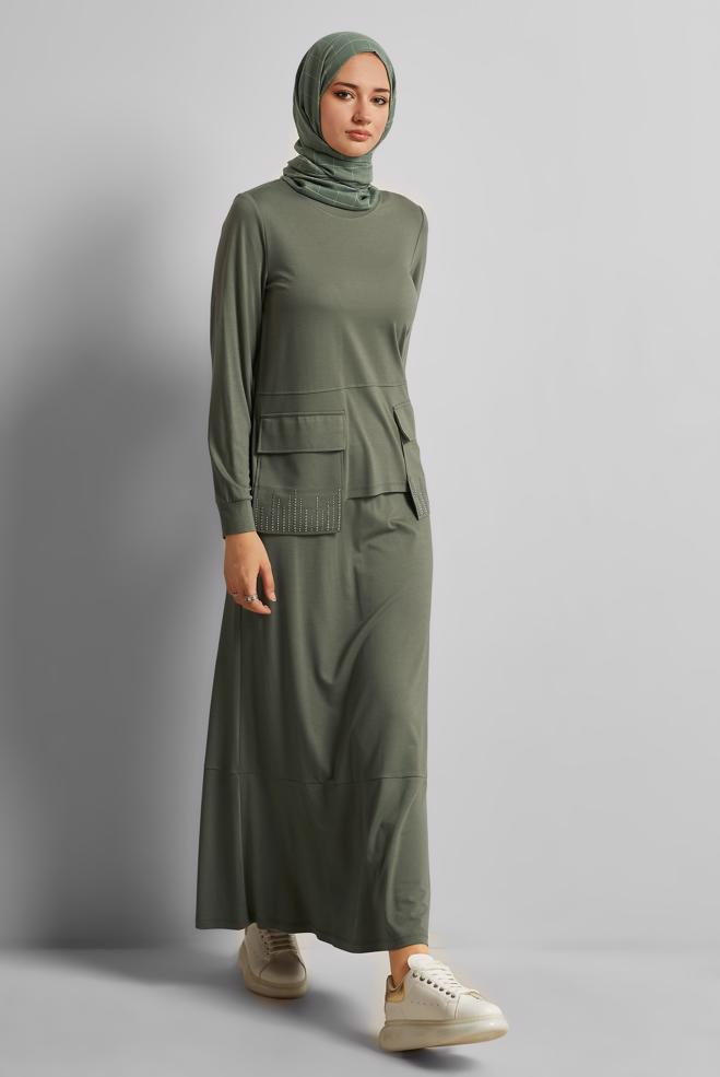 Vêtements hijab KAKI COMBINAISON JUPE AVEC POCHE 45634 - ALVİNA