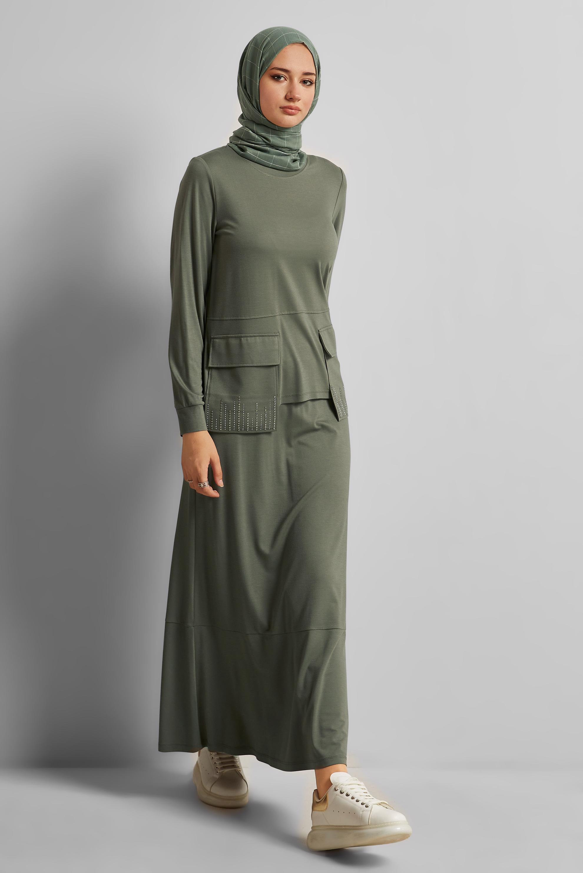 Vêtements hijab KAKI COMBINAISON JUPE AVEC POCHE 45634