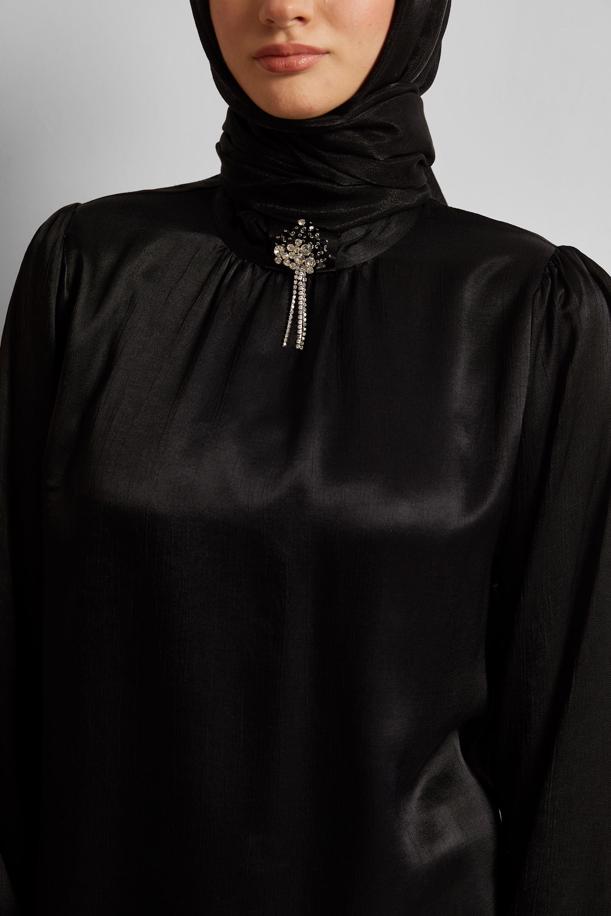 Vêtements hijab NOIR COMBINAISON JUPE CEINTURÉE EN SATIN 45706