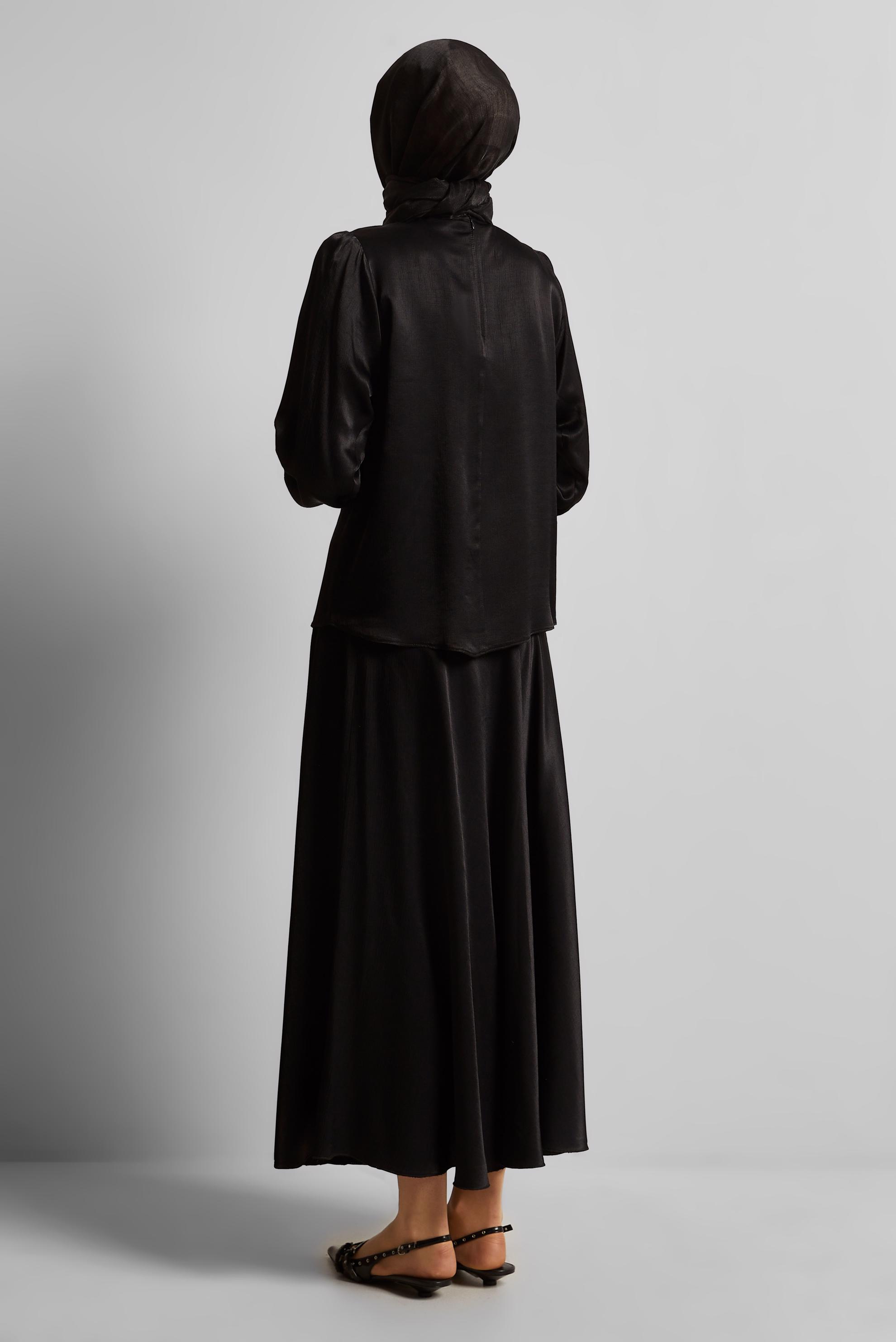 Vêtements hijab NOIR COMBINAISON JUPE CEINTURÉE EN SATIN 45706