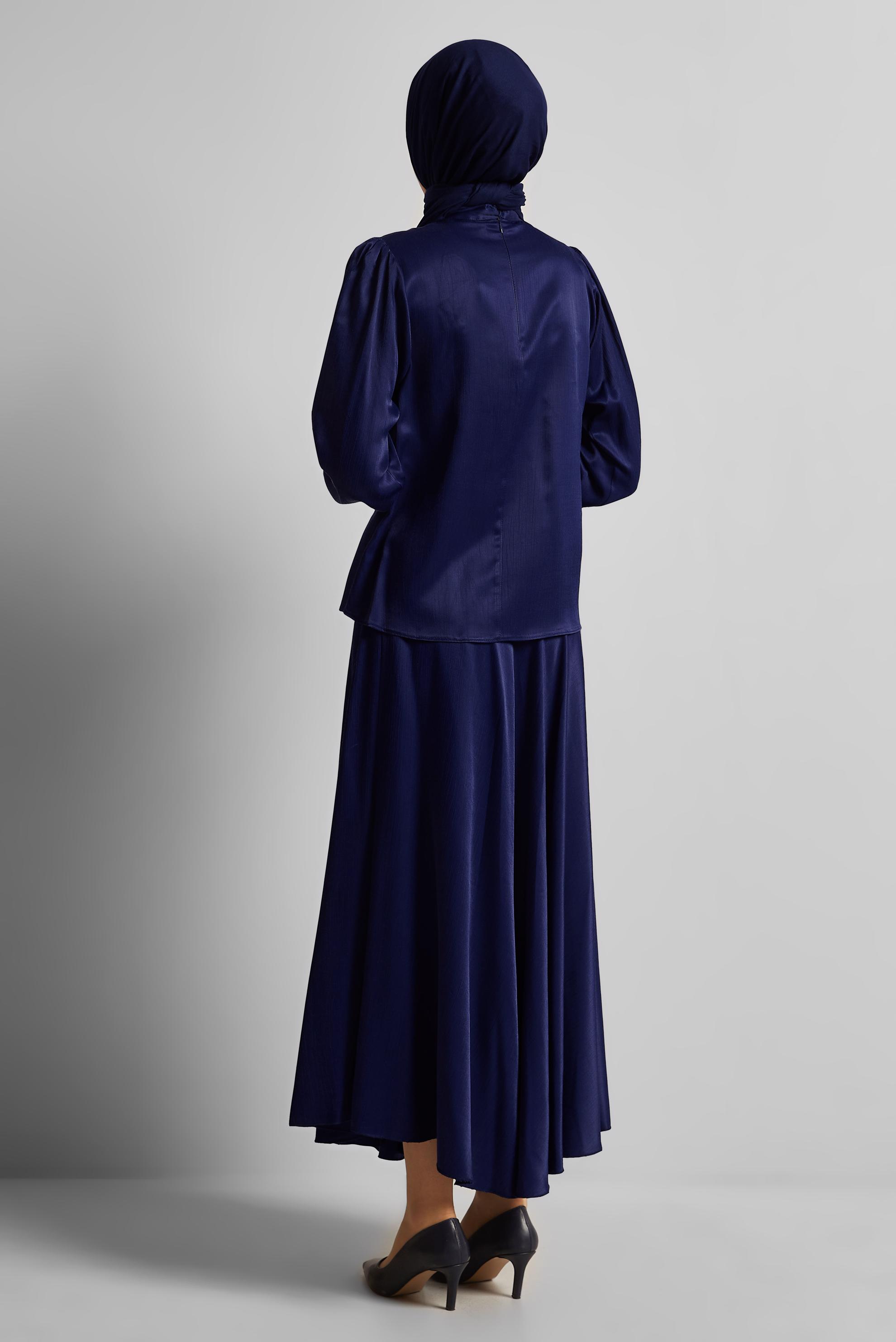 Vêtements hijab BLEU MARINE COMBINAISON JUPE CEINTURÉE EN SATIN 45706