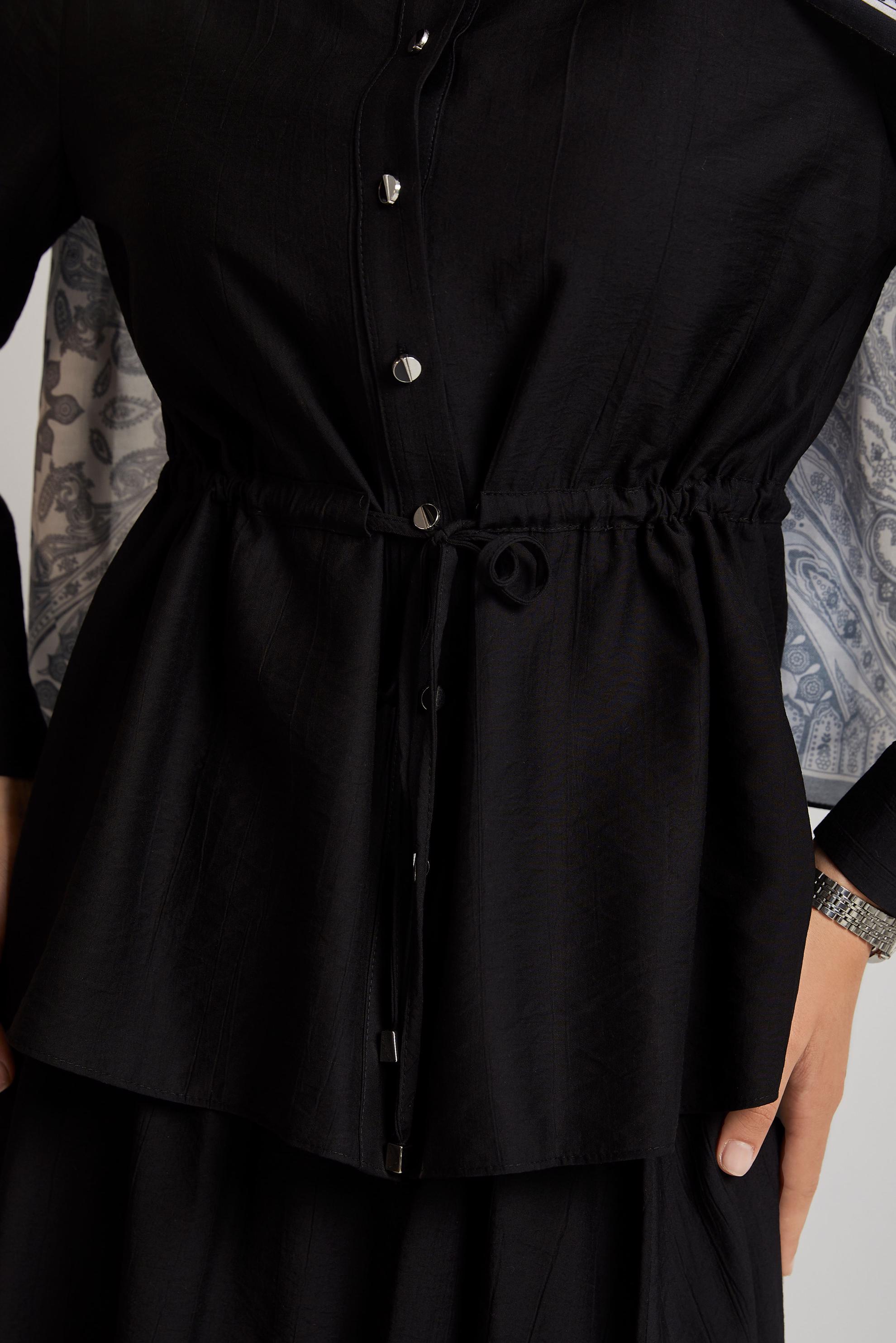 Tesettür giyim SİYAH BELİ BAĞCIKLI ETEKLİ TAKIM 45729