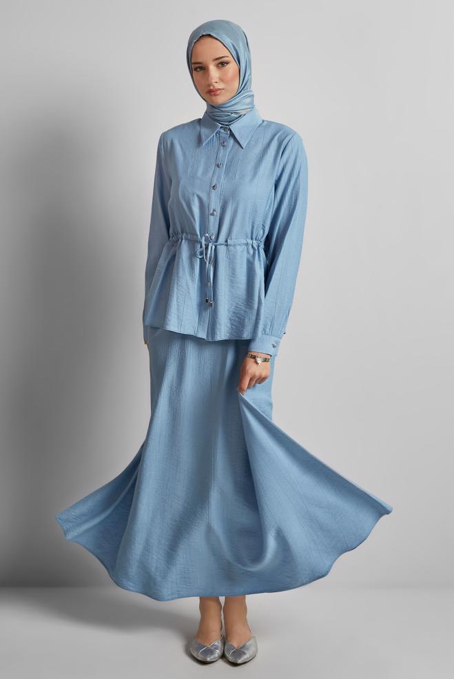 Vêtements hijab BLEU COMBINAISON JUPE TAILLE NOUÉE 45729 - ALVİNA