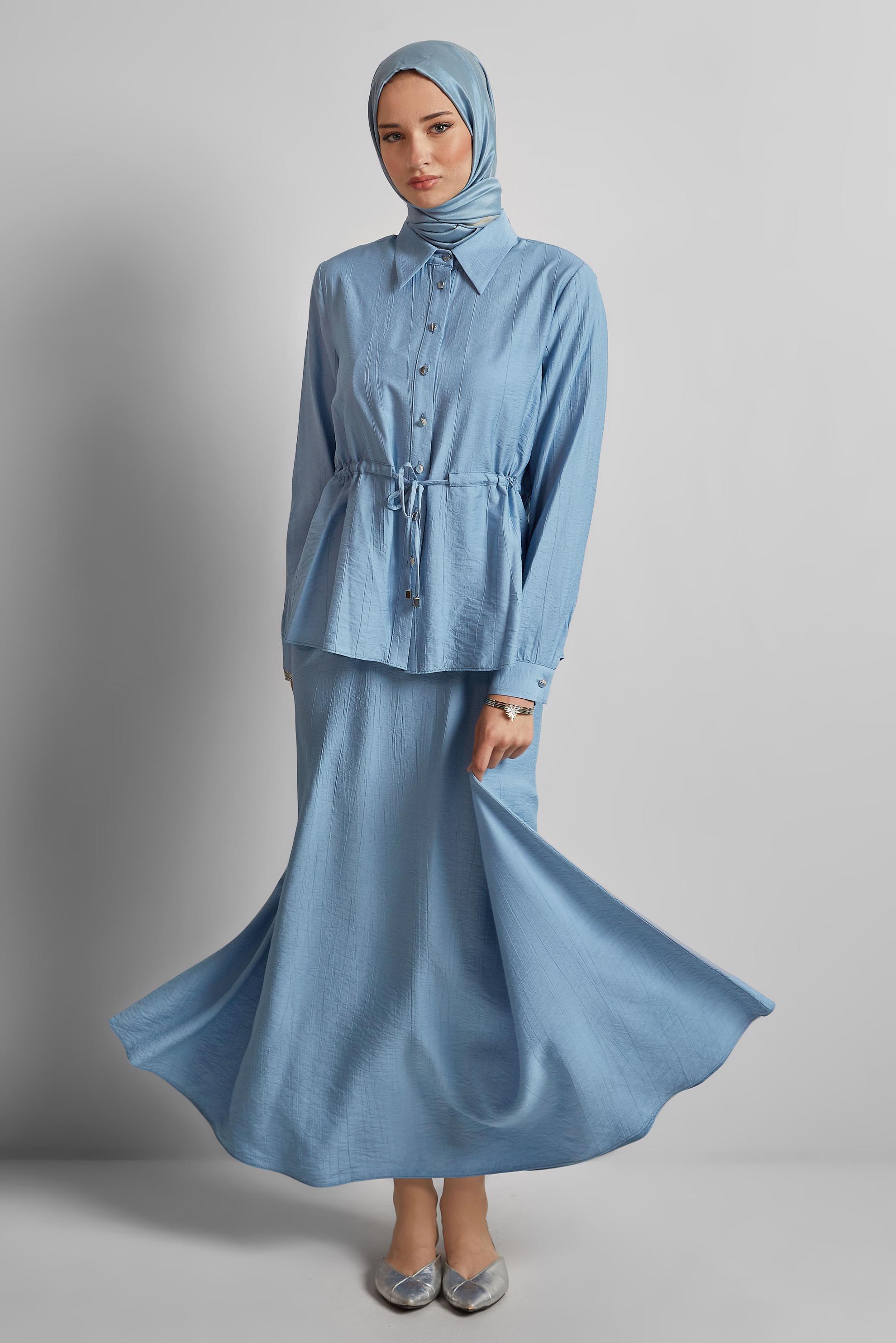 Vêtements hijab BLEU COMBINAISON JUPE TAILLE NOUÉE 45729