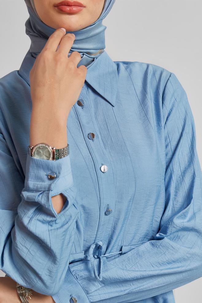 Vêtements hijab BLEU COMBINAISON JUPE TAILLE NOUÉE 45729 - ALVİNA